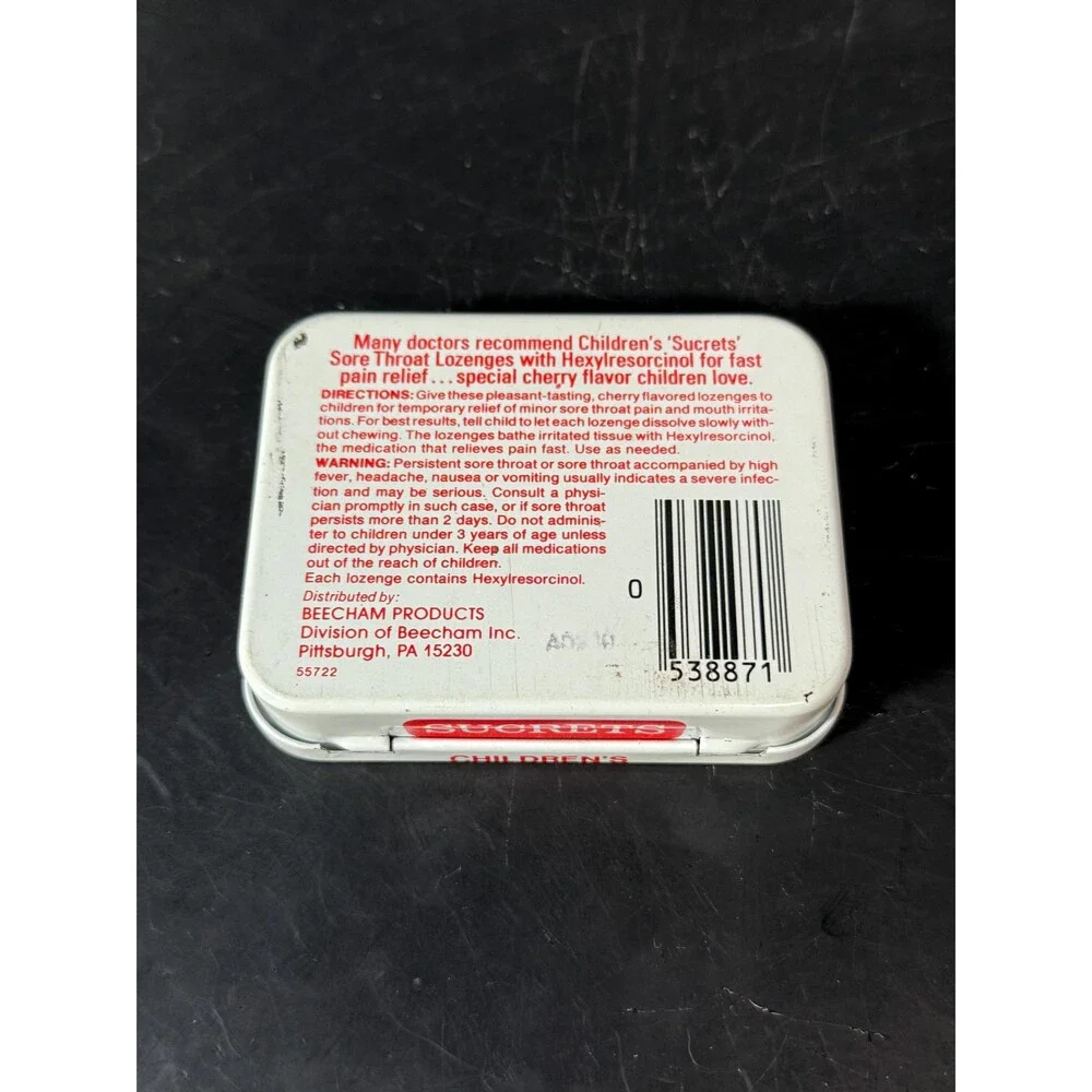 Vintage Children’s Sucrets Cherry Flavor Sore Throat Lozenge Tin